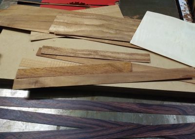 Veneers selected, cut, ready to be laminated for Rosette