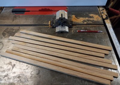 Brace wood cut to thickness and ready for back and top bracing